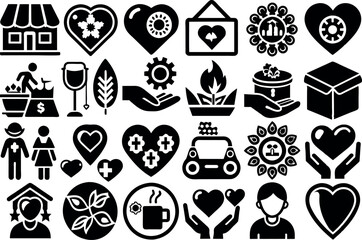 Charity & Volunteering related concept such as Heart, helping hand, donation box & many more editable stroke outline icons isolated on white background flat vector illustration