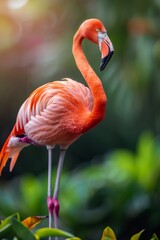Fototapeta premium Pink Flamingo Standing in Green Foliage During Daytime