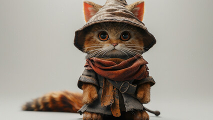 3d rendered cute wizard cat with wizard costume made with generative AI