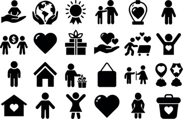Charity & Volunteering related concept such as Heart, helping hand, donation box & many more editable stroke outline icons isolated on white background flat vector&nbsp;illustration