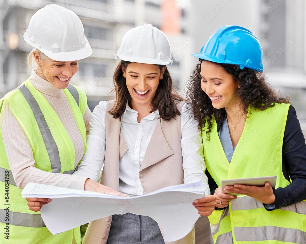 Poster engineering, women or blueprint for teamwork, architecture or feedback with conversation, review and