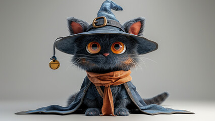 3d rendered cute wizard cat with wizard costume made with generative AI