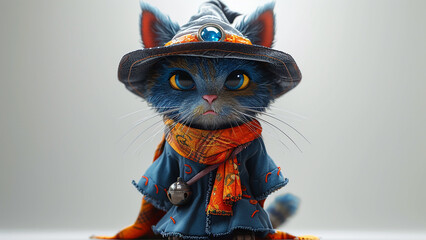 3d rendered cute wizard cat with wizard costume made with generative AI