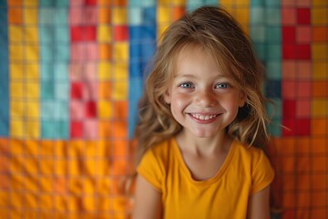 Smiling girl with colorful backdrop