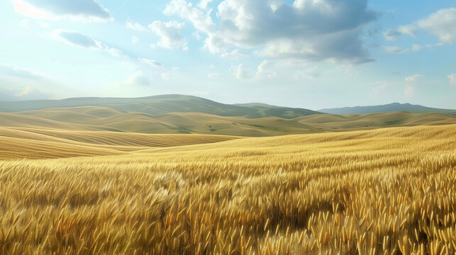 vast expanses of wheat fields rolling over hills