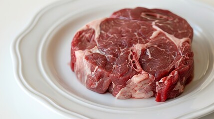 Obraz premium Raw Beef Steak on White Plate