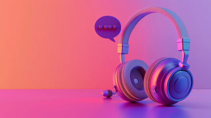 3D headphones with a microphone and a speech bubble, symbolizing hotline support services and the call center concept