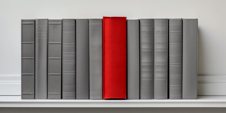 Unique Red Book Among Grey Pale Books, Representing Difference and Outliers
