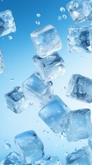 Obraz premium Ice Cubes Falling Through Blue Water