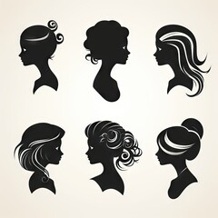 Female Profiles, Different Hairstyles, Cameo Silhouette, Woman Head Icon, Hairdresser or Beauty Salon