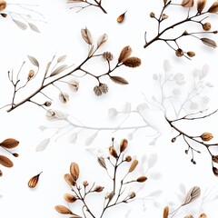 Floral Background with Elm Seeds and Twigs on White Sheet of Paper