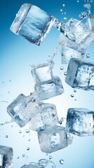Obraz premium Ice Cubes Falling Through Water With Bubbles and Splashes
