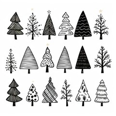 Obraz premium Christmas Tree Sketched Icon Hand Drawn, Xmas Tree Doodle Sketch Graphic Element, New Year Scribble Fir