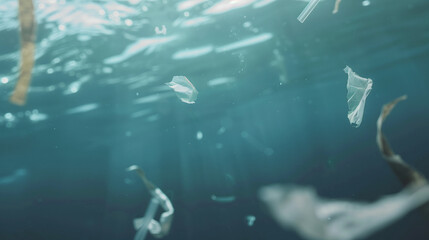 Obraz premium microplastics in the ocean. plastic pollution harming health.