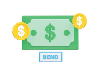 Money transfer icon illustration 3d rendering 
