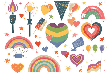 Celebrate Diversity with Vibrant Pride Month Clip Art Bundle Featuring LGBTQ+ Icons and Symbols with Clipping Path