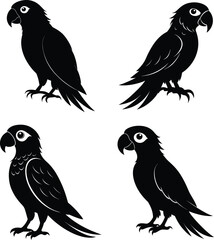set of silhouettes of birds vector art illustration