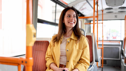 Portrait of a beautiful young woman in the bus © PeopleVideos