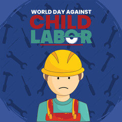 World Day Against Child Labour 2024. World Day Against Child Labour creative concept banner, poster, social media post, template design, post card etc. safety helmet vector illustration.
