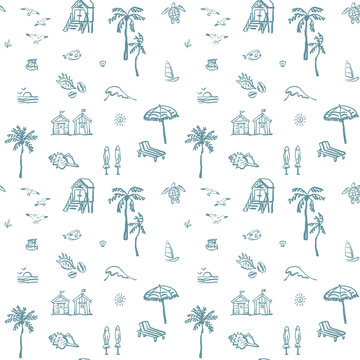 Summer beach nautical seamless pattern