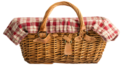 Summer Picnic Necessity - Classic Wicker Basket on White Background