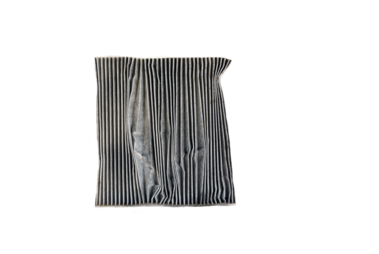 A dirty old filter an evaportor coil of an air car compressor on background, PNG format. 