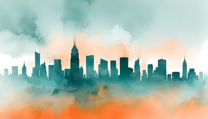 Fototapeta premium Watercolor painting of an abstract urban, cityscape, skyscraper generative AI illustration