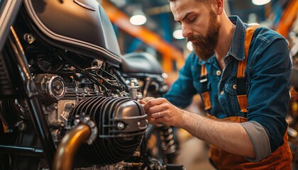 Mechanic tuning a motorcycle's engine