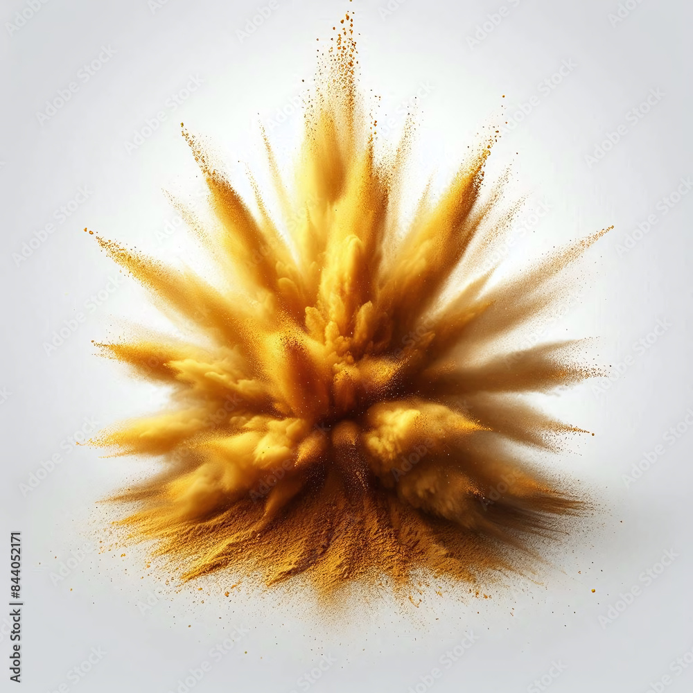 Wall mural yellow energy explosion, yellow powder on white background