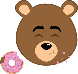 vector illustration face brown bear grizzly cartoon eating raspberry snack donut