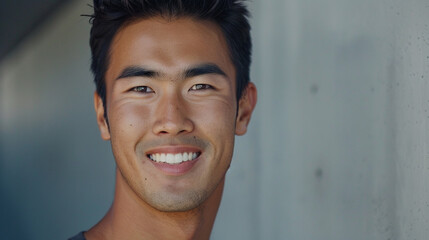 Um belo homem asiático de frente para a câmera