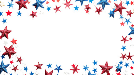 Obraz premium Photo frame made out of red, white and blue stars and props, 4th of July