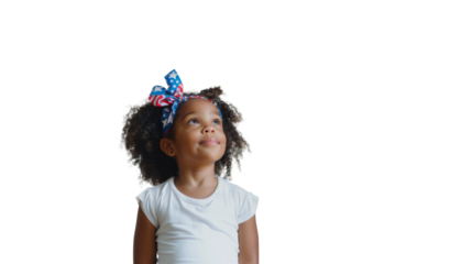 African American girl wearing a red, white and blue colored ribbon