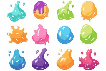 Slime toy icon, mucus symbol, color acrylic paint, cream splash, elastic goop, viscous elastic paste