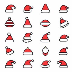 Santa hat icon, christmas hat, santa claus cap, red holiday costume symbol, xmas hat flat sign on white
