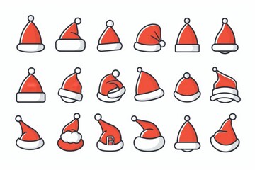 Santa hat icon, christmas hat, santa claus cap, red holiday costume symbol, xmas hat flat sign on white