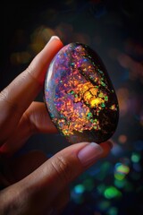 A person grasping a black Opite, possibly for ceremonial or symbolic purposes