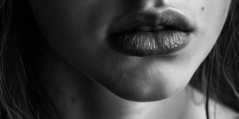 Fototapeta premium A close-up shot of a woman's lips, photographed in black and white