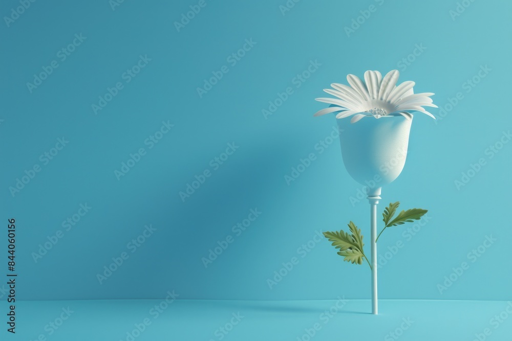 Sticker A single white flower sits in a white vase on a blue background, perfect for wedding or spring-themed designs