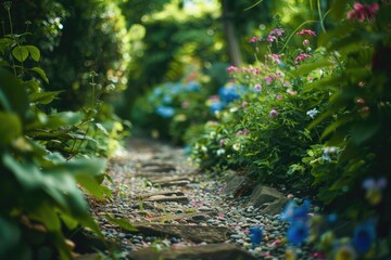 Obraz premium A winding path through dense foliage, suitable for use in outdoor or nature-inspired contexts