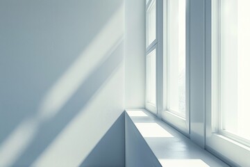 Obraz premium A window sill in a bright and airy white room, with sunlight streaming in