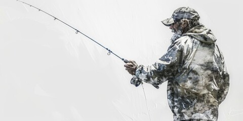 A person holding a fishing rod, dressed in casual outdoor attire