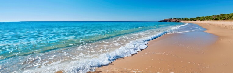 Sandy Beach Paradise with Turquoise Sea and Blue Sky