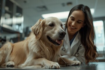 Veterinarian Examining Golden Retriever