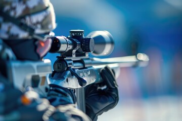 Close-up shot of a person grasping a rifle