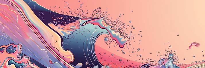 a painting of a wave with a pink background