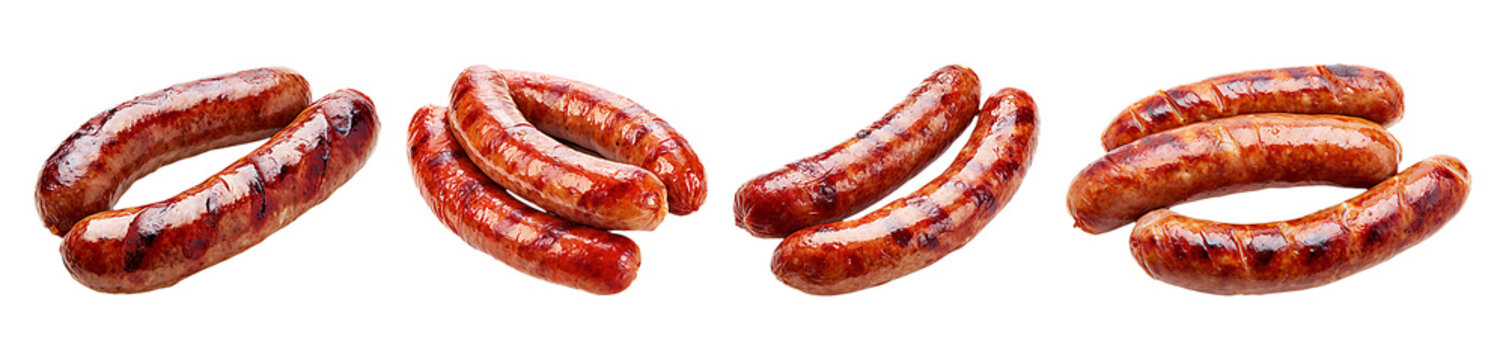 Sausages grilled and arranged in groups