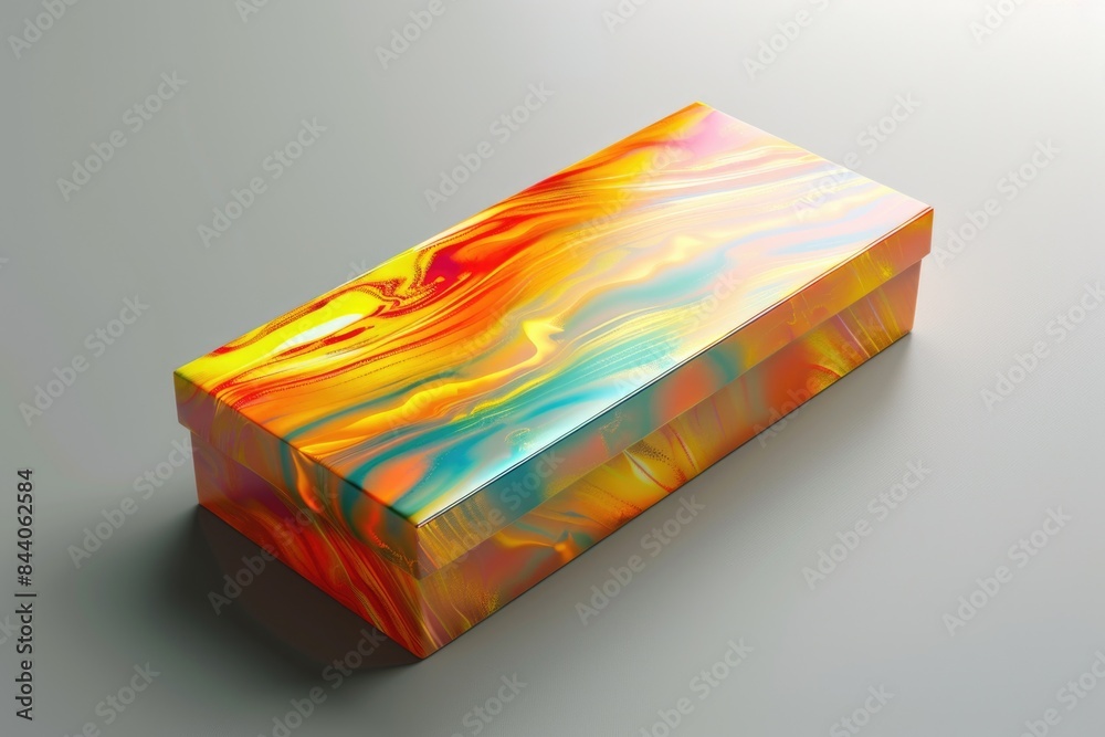 Aufkleber a decorative box with vibrant colors and patterns sits atop a table, perfect for use in interior des