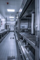 Obraz premium A kitchen filled with modern stainless steel appliances, ideal for use in cookbooks, home decor, or as a reference image
