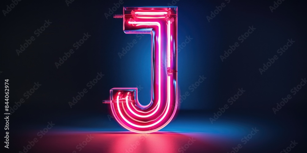 Poster a single neon-lit letter j on a black background, ideal for use in digital designs or as a decorativ